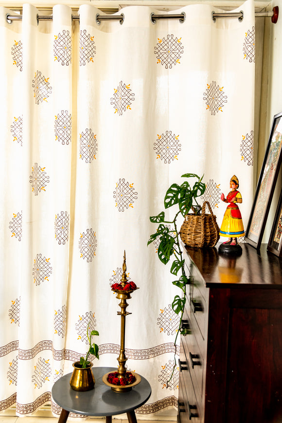Hand Block Print Kolam Cotton Curtain - SINGLE