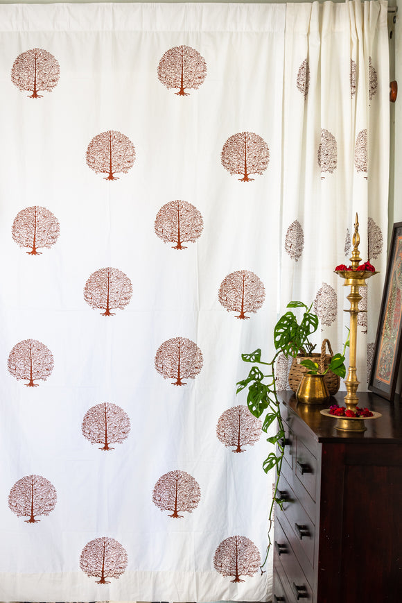 Hand Block Printed Tree Of Life Print Cotton Curtain