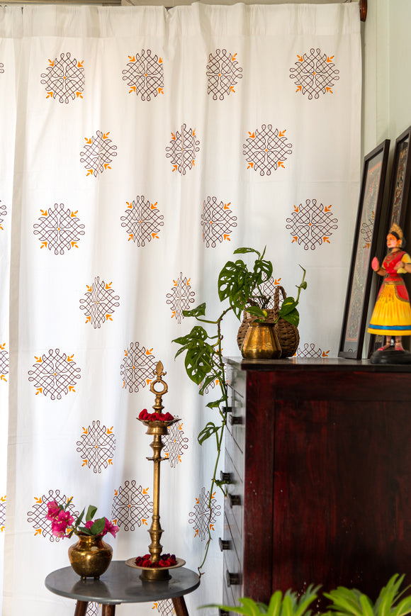 Hand Block Printed Kolam Print Curtain PREMIUM Fabric