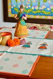 Hand Block Print Tanjavur Doll Table Runner, Table Mats and Candle Holder