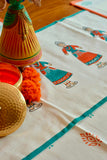 Hand Block Print Tanjavur Doll Table Runner, Table Mats and Candle Holder