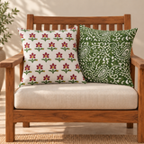 Vaatika_ A set of Hand Block Printed  Green cushion cover with all over small red Flowers