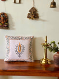 Block Printed Mughal Print Cushion Cover in Grey and Orange