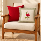 Vaatika_ A set of Hand Block Printed =  Red Hibiscus with solid Red cushion covers