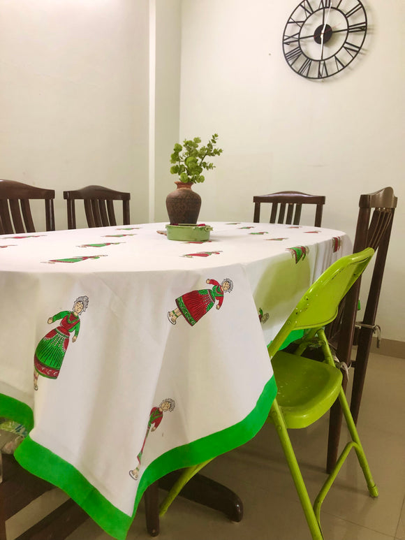 Hand Block Print Cotton Doll Table Cloth (Green and Red)