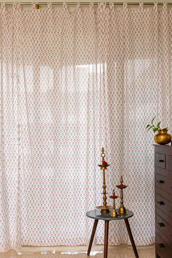 Hand Block Printed Whisper Blooms - Sheer Curtains - SET of 2 curtains
