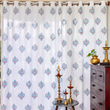 Petal Matrix Hand Block Printed Curtain in Teal & Maroon