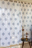 Petal Matrix Hand Block Printed Curtain in Teal & Maroon