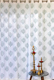 Petal Matrix Hand Block Printed Curtain in Grey