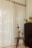 Hand Block printed-Yellow Bloom  Sheer Curtains- SET of 2 Curtains