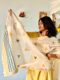 Hand Block Printed Mustard & Grey Dupatta