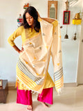 Hand Block Printed Mustard & Grey Dupatta