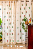 Hand Block Printed Pallavi Print Curtains in Red, Green and Mustard