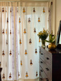 Hand Block Print Doll Cotton Curtain Brown /  Mustard -SINGLE piece