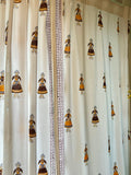 Hand Block Print Doll Cotton Curtain Brown /  Mustard -SINGLE piece