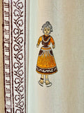 Hand Block Print Doll Cotton Curtain Brown /  Mustard -SINGLE piece