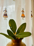 Hand Block Print Doll Cotton Curtain Brown /  Mustard -SINGLE piece