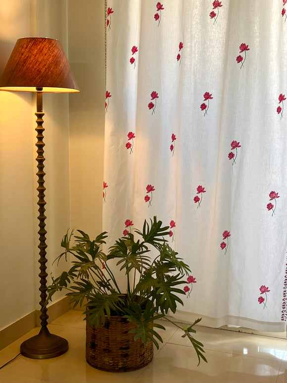 Hand Block Print Lotus Curtain - SINGLE piece