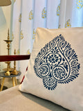 Paan Print Pure Cotton Cushion Cover in Greyish Blue
