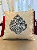 Paan Print Pure Cotton Cushion Cover in Greyish Blue
