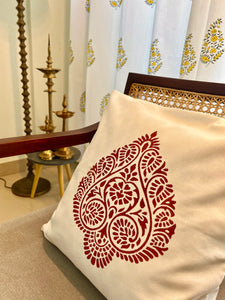 Paan Print Pure Cotton Cushion Cover in Brick Red