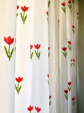Hand Block Print Tulip Motif Cotton Curtain