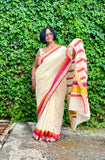 Saree -Kerala Kasavu Saree in Pink and Orange Stripes