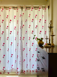 Hand Block Print Lotus Curtain - STANDARD FABRIC - SINGLE piece