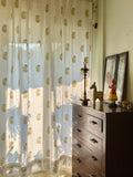 Hand Block Print Alpona Motif Curtain in Mustard and Green