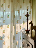 Hand Block Print Alpona Motif Curtain in Mustard and Green