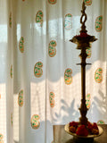 Hand Block Print Alpona Motif Curtain in Mustard and Green