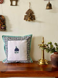 Block Printed Mughal Print Cushion Cover in Indigo and Blue