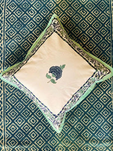 Block Printed Mughal Print Cushion Cover in Indigo and Blue
