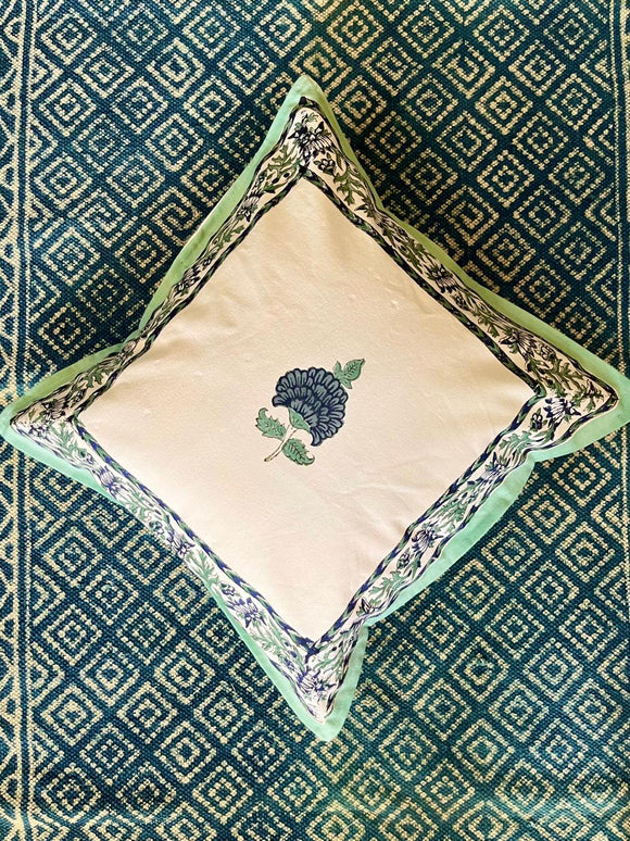 Block Printed Mughal Print Cushion Cover in Indigo and Blue