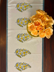 Hand Block printed_Grey Paisley Table Runner