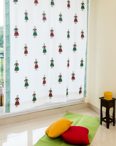Hand Block Print Doll Curtain Red/Green