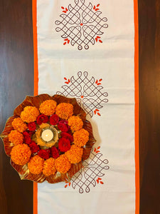 Gift Set - Hand Block Print Kolam Table Runner in a Potli Bag