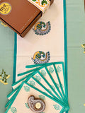 Hand Block Print Peacock Table Runner, Table Mats and Candle Holder