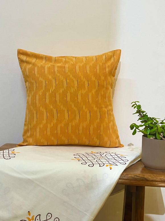 Mustard Ikat Pure Cotton Cushion Cover