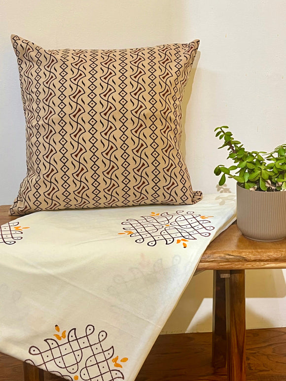 Coffee Color Ajrak Pure Cotton Cushion Cover