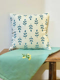 Hand Block Printed Blue Leaf Pure Cotton Cushion Cover
