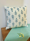 Hand Block Printed Blue Leaf Pure Cotton Cushion Cover