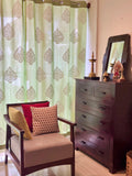 Pastel Green Pure Cotton Curtains with White Paan Print SINGLE piece