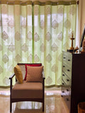 Pastel Green Pure Cotton Curtains with White Paan Print SINGLE piece
