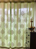Pastel Green Pure Cotton Curtains with White Paan Print SINGLE piece
