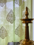 Pastel Green Pure Cotton Curtains with White Paan Print SINGLE piece