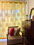 Pastel Yellow Pure Cotton Curtains with White Paan Print SINGLE piece