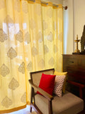 Pastel Yellow Pure Cotton Curtains with White Paan Print SINGLE piece