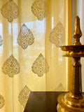 Pastel Yellow Pure Cotton Curtains with White Paan Print SINGLE piece