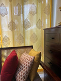 Pastel Yellow Pure Cotton Curtains with White Paan Print SINGLE piece